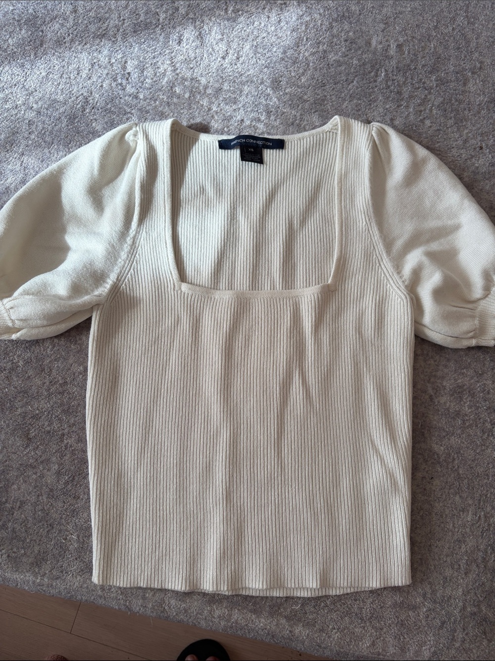 French Connection Cream Square Neck Short Puff Sleeve Top